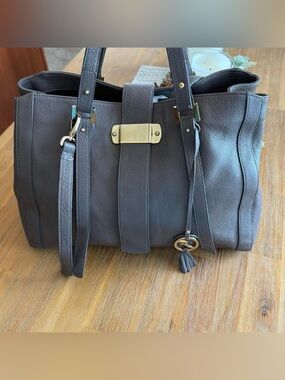Varriale Taupe Pebbled Leather Tote Satchel Crossbody